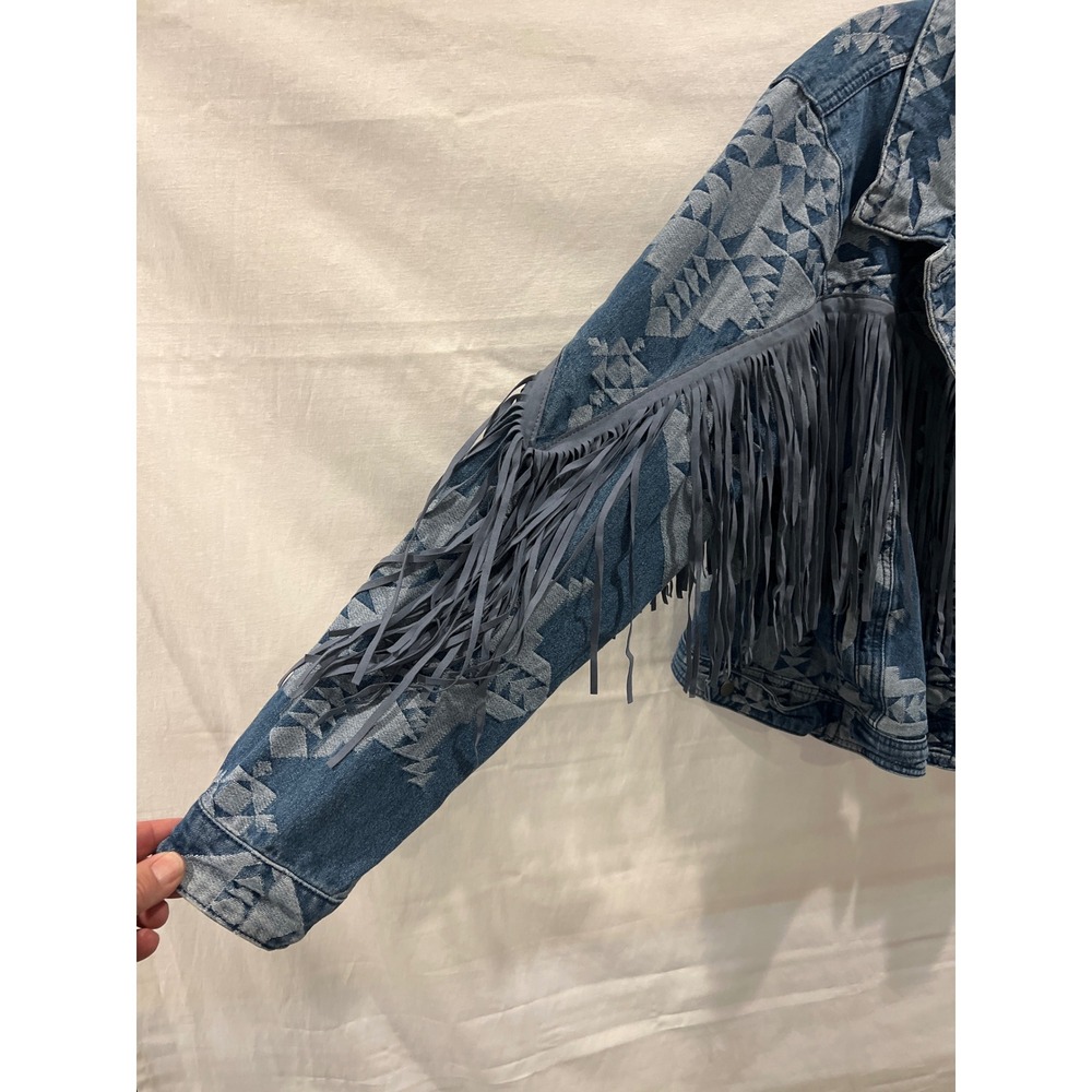 Rock & Roll Denim Aztec Fringe Western Jacket Blue XXL RRWD92RZQC - Picture 2 of 9